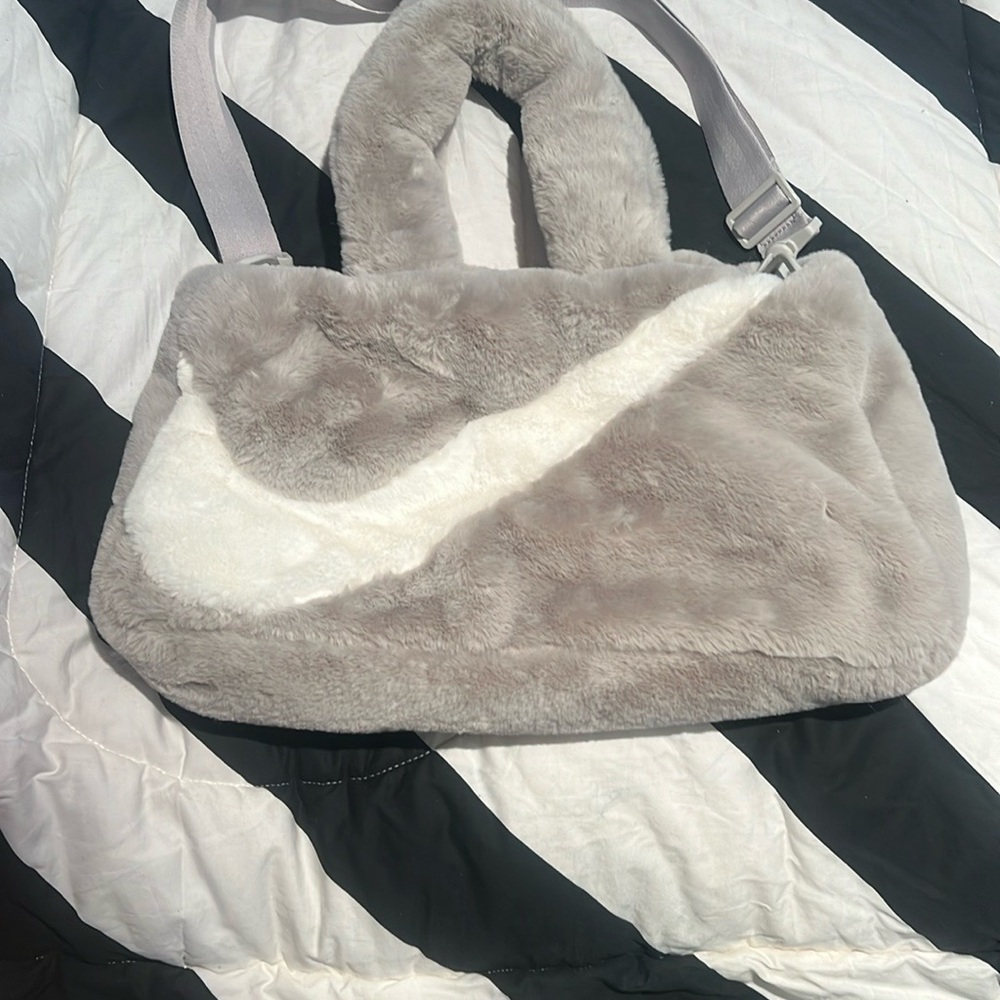 NIKE Gray Faux Fur Shoulder Bag